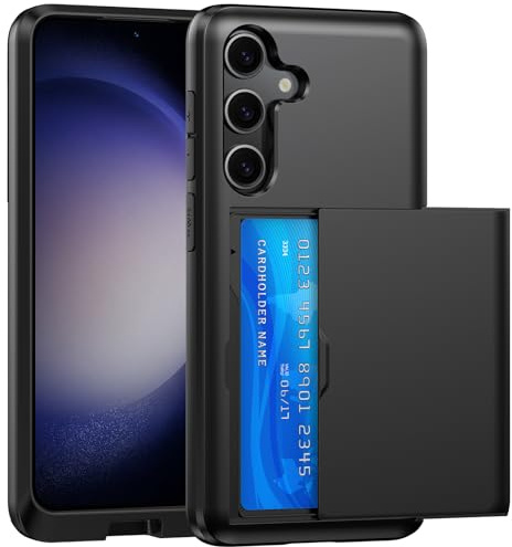 SZSSZSM Plånbok för Galaxy S23 Fodral med Korthållare, Svart | Dubbelbottnad, Militärklassat Skydd, Stötsäkert, Dolda Kortplatser, Tunn och Exakt Passform Skal
