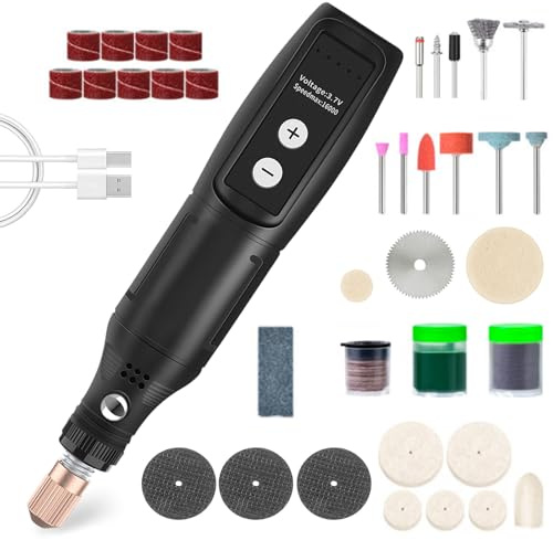 Mini Cordless Rotary Tool Set, 3.7V 5000-18000rpm Rotary Tool Kit USB Rechargeable with LED Display, Mini Electric Grinder for DIY Engraving, Grinding, Polishing