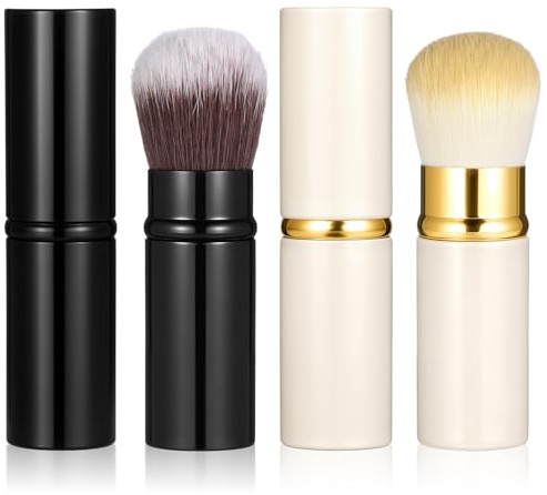 2PCS Retractable Makeup Brush, Black Kabuki Foundation Brush, Travel Kabuki Face Blush Brushes, Portable Powder Foundation Sunscreen Brushes for Blending Liquid, Bronzer, Buffing, Sunscreen