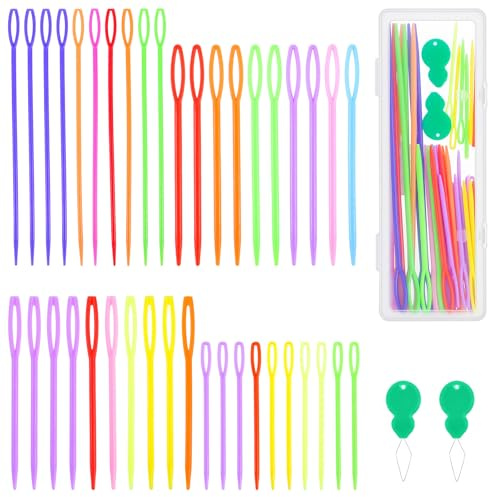 42pcs Plastic Yarn Needles,Darning Needles Large Eye,4 Sizes,Mixed Colors