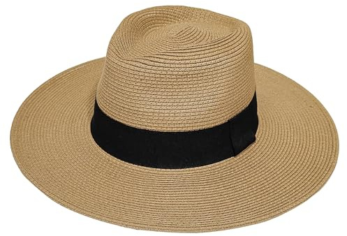 Sombrero Panamá Clásico de Paja para Hombre y Mujer - Transpirable con Protección Solar UV, Diseño Elegante de ala Plana, Ligero y Ajustable - Ideal para Playa, Viajes
