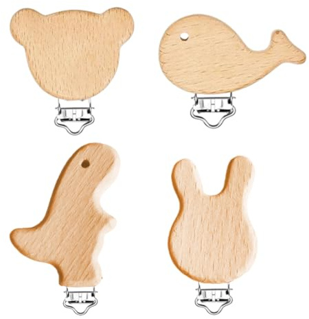 FUHAMJ 4 Piezas Clips de Madera Natural con Resorte Metálico, Pinzas Decorativas Multiusos para DIY, Organización, Decoración del Hogar y Manualidades