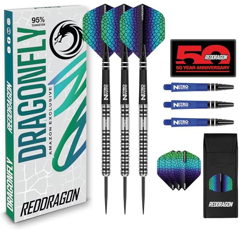 RED DRAGON Darts - Dragonfly - 20g, 22g, 24g - 95% Wolfram - Professionelles dartpfeile metallspitze Satz - Enthält Steeldarts Pfeile Flüge und Dart Schäfte