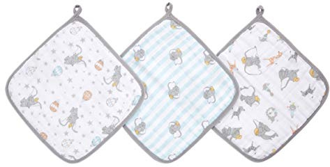 aden + anais essentials Waschlappen-Set, erleichtert das Baden für Babys und Kleinkinder, Geschenk für Jungen und Mädchen aus superweiches 100% Baumwoll-Musselin, 3er Pack, Dumbo New Heights