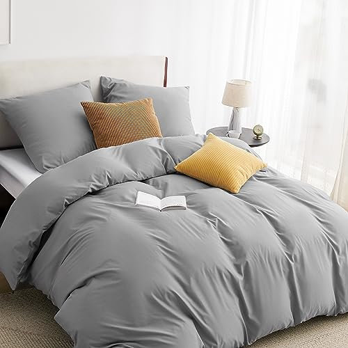 BEDSURE Bettwäsche 200x200 3teilig Grau - 1 Bettbezug 200x200 cm + 2 Kissenbezüge 80X80 cm, ÖKO-TEX Bettwäsche-Sets Grau Polyester Mikrofaser mit Reißverschluss