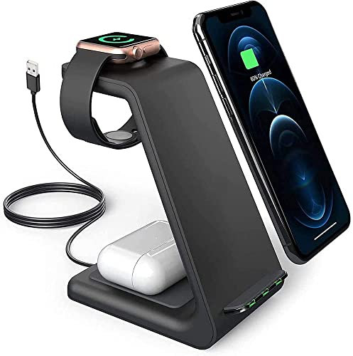 LEOP Wireless Charger Stand,3 in 1 Qi-Certified Wireless Charger Fast Charging Dock Station for Apple Watch 5 4 3 2, Airpods Pro, iPhone 12/12 Pro/12 Pro Max/11/11 Pro/X/Xr/Xs/8 Plus