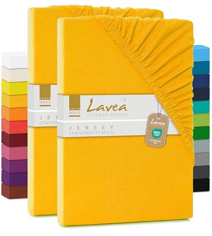 2er Set Spannbettlaken - Serie Maya Doppelpack Spannbetttuch für Matratzen bis 20cm - 90x200cm | 100x200cm, Goldgelb, 100% Baumwolle, hochwertige Verarbeitung, mit Gummizug