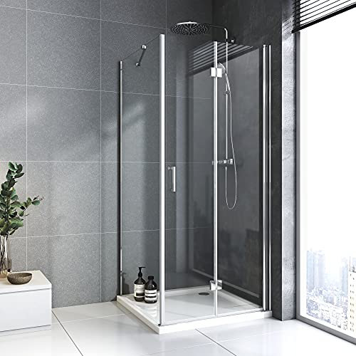 Duschkabine 70x75 cm Duschkabine Eckeinstieg 180°Falttür Duschabtrennung mit Seitenwand 6mm ESG Sicherheitsglas Nano Glas,Höhe 195 cm