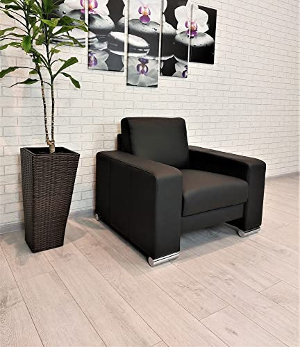 Quattro Meble Schwarzes Echtleder Sessel Atlanta Extra Leder Sessel Rindsleder Wohnzimmer Fernsehsessel Hotel Loungesessel Viele Farben
