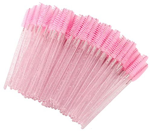 100 Stück Einweg-Wimpernbürsten, Wimpernpinsel mit Kristallgriff, Make-up-Werkzeug, Wimpernbürste, Applikator, Bürste, für Make-up, Wimpern, Augenbrauen (Rosa)