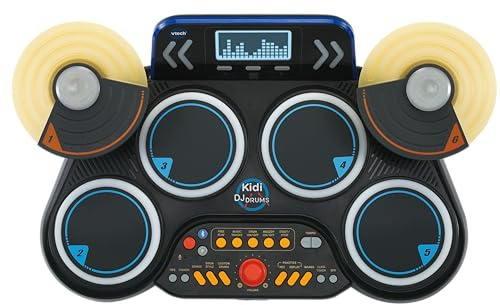 VTech Kidi DJ Drums, Light-up Electronic Drum Kit for Kids, with 4 Drums, 2 Cymbals, Drum Sticks, Bluetooth, Coach Mode and More, Music Toy for Ages 5, 6, 7Plus Years, English Version