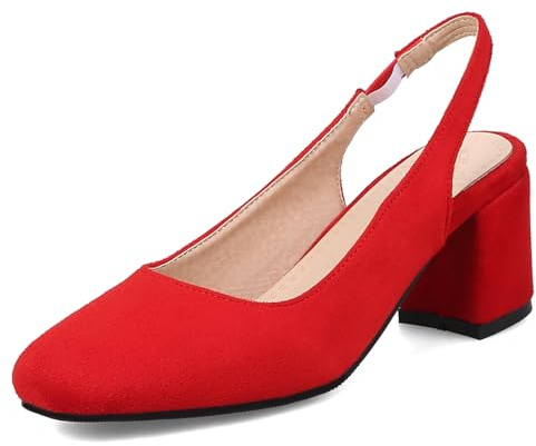 OALEEN Escarpins Femme Eté Petit Talon Bloc Bout Carré Bride Arrière Chaussures Ouverte Slingback Soirée Mariage Rouge 39