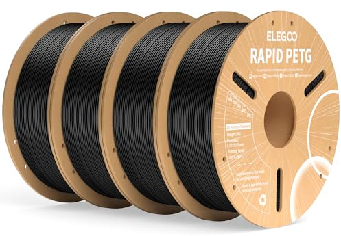 ELEGOO Rapid PETG Filament 1.75mm Schwarz 4 KG, High Speed 600mm/s 3D Drucker Filament Maßgenauigkeit +/- 0.02 mm, 1kg Pappspule(2.2lbs) Passend für die Meisten 3D Printer