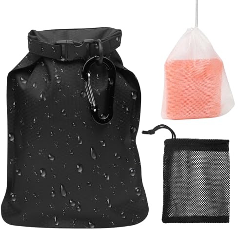 DBTW Black Soap Lathering Bag with Carabiner, Quick Drying, 2 Soap Net Bags | Includes 1 Hook Buckle; Waterproof, Leak-Proof Design Helps Store Bars Neatly for Travel, Camping, Gym and Daily Use