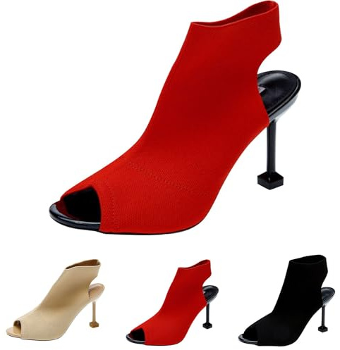 Stivaletti da donna con tacco aperto, da donna, estivi, eleganti, sexy, con tacchi alti, per pesci, a spillo, Colore: rosso, 36 EU