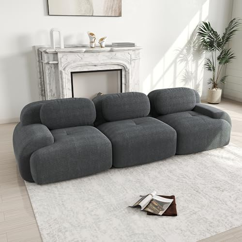 Bladez Divano moderno a 3 posti in velluto a coste, divano letto modulare, senza montaggio, divano imbottito Cloud combinabile, per soggiorno (grigio, 3 posti)