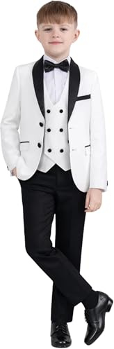 Milano Mayfair Boys 5 Piece White/Black Tuxedo Suit (UK, Age, 14 Years, White/Black)