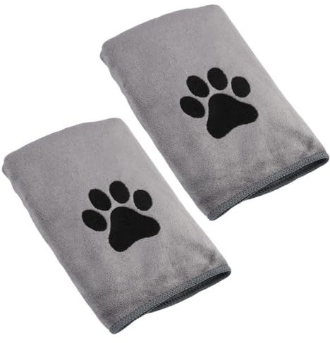 2 Toallas para Perros de Microfibra 75x35 cm, Extra Absorbentes y Secado Rápido, Gris Toalla de Ducha para Mascotas, Suave y Transpirable para Perros, Gatos, Cachorros y Otras Mascotas Pequeñas
