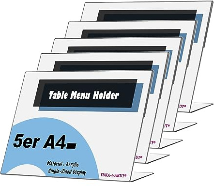 TUKA 5X Présentoirs de Table A4 Paysage, Acrylique 2,5mm d'épaisseur, Transparent L-Stand Inclinés Porte-Brochures Porte Menu Support de Présentation pour Bureau Réception Foires, TKD8201-A4-5x