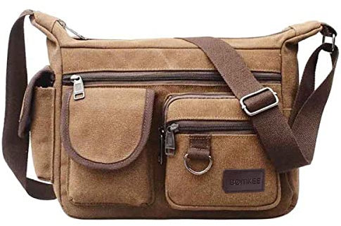 BOMKEE Schultertasche Umhängetasche Herren Canvas Messenger Bag Herrentasche Wasserdicht Tasche für Reisen, Wochenender, Schule (Kaffee)