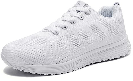 MINBEI Womens Sneakers Lightweight Lady Trainers Breathable Woman Running Shoes Daily Walking Outdoor Fitness Athletic Lace Up Flat Fitness Air Sports Shoes Size 7 UK White(Label 40)