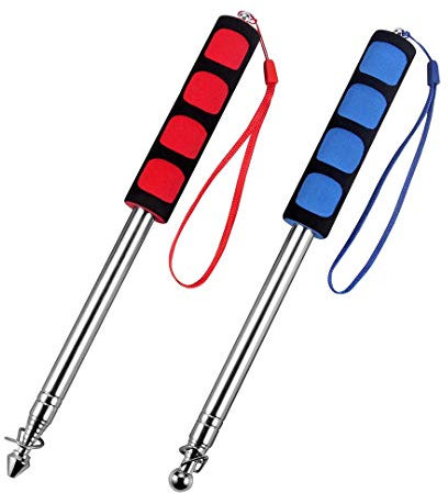 Mât de Drapeau Télescopique,2 Pack Porte Drapeau Bâtons en Acier Inoxydable Pliable Bannière Panneau avec Poignée en Eponge pour Guides Touristiques Camping Marcheurs 1.2M