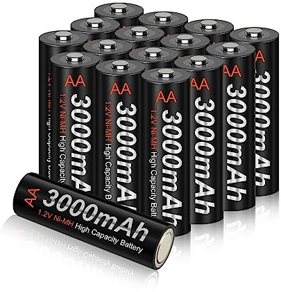 CITYORK Pilas Recargables AA, Batería AA Recargable de 3000mAh, Tiempos de Reciclaje de Ni-MH 1200, Rendimiento de Alta Capacidad, Paquete de 16 con 4 Cajas de Batería