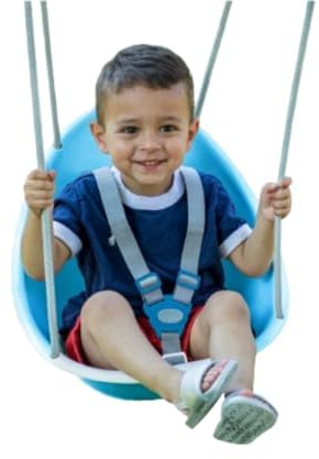 Swurfer Coconut - Your Child's First Swing with Blister Free Rope and 3-Point Safety Harness - Indoor and Outdoor - Swing for Babies and Toddlers - Ages 9 + Months - Up to 50 lbs, Blue