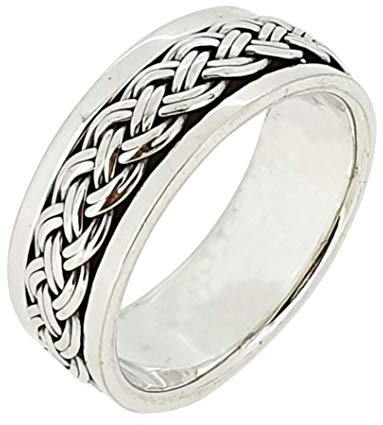 Treasure Bay Bague en argent sterling 925 massif de 8,5 mm avec design tressé, bague tournante anti-stress, Argent sterling, Aucune pierre précieuse
