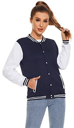 Icibgds Varsity Jacket for Men Women, Lightweight Button-Up Baseball Bomber
