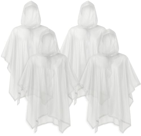 SOL 4pk Rain Poncho, Waterproof Adult Coats, Disposable Plastic Cover Raincoats and Capes for Men and Women, Compact and Portable, Ideal for Travel, Festivals, and Outdoor Events