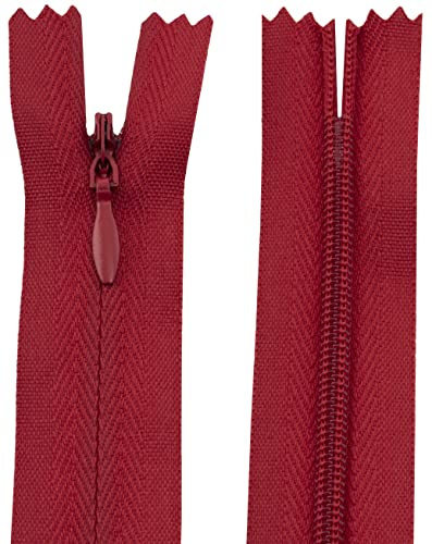 Aerzetix - C60985 - Set di 20 Cerniere Invisibili 25cm - Colore: Rosso Lampone - Non separabili con tiretto Palla da Rugby Materia inestensibile - Cerniera Lampo