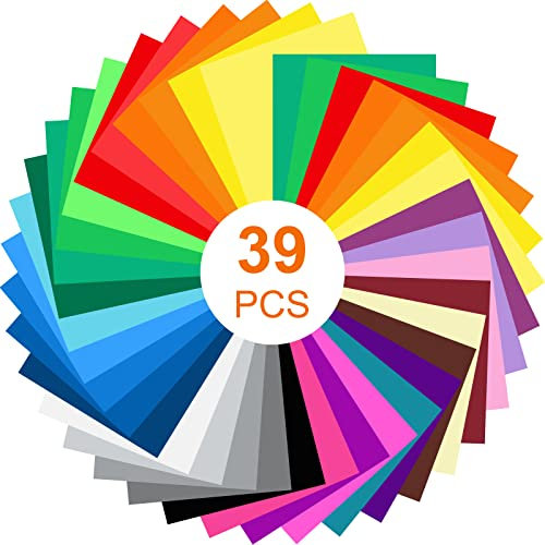 Vinyl Vinylfolie Plotter 39 Stück, 30.5×25.4 cm Plotterfolie mit permanentem Klebefolien für Cricut,Silhouette Cameo, für Abziehbilder Schilder(30 Farben)