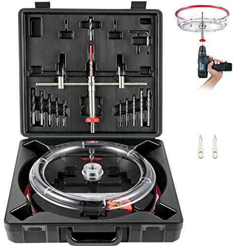 VEVOR Einstellbares Lochsägen-Set, 1-5/8 Zoll bis 11-13/16 Zoll (40-300mm), Einbau-Lochsäge mit PC-Staubschutz, Zwei austauschbare Zentrierbohrer, für Einbauleuchten, Deckenlautsprecher, V. Entlöcher