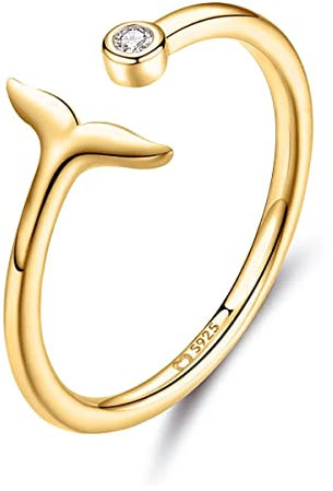 Anillos de mujer en plata de ley de cola de sirena y brillante. Anillo plata mujer con acabado plateado o dorado. Joyería mujer ideal para parejas, regalo para madres, amigas... Anillos para parejas