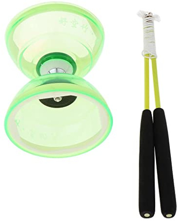 perfk Diabolo único de 3 Rodamientos con Palos Y Cuerdas, Juguete de Pelota de Goma, Juguete de Coordinación Mano-Ojo, 5 Colores para Elegir, Verde