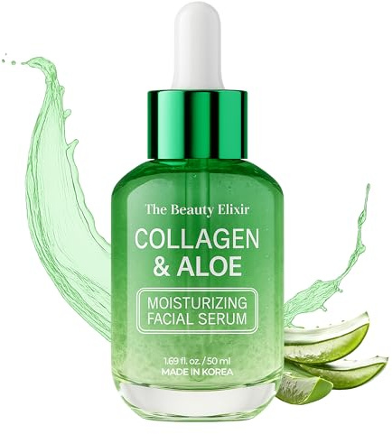 Beauty Elixir Aloe & Collagen Serum for Face - Firming, Moisturising and Nourishing Anti-Aging Treatment for Skin, Clean and Cruelty Free Korean Skin Care