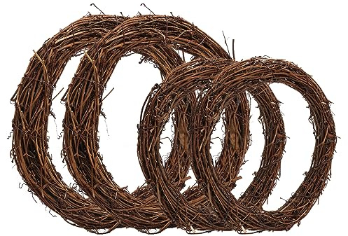 Worown 4 Pcs (8 & 12 Inch) Natural Grapevine Wreaths, Vine Branch Wreath, Rattan Wreath for DIY Christmas Craft, Front Door Wall Hanging, Wedding and Party Decors