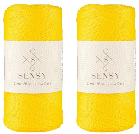 2 Pack of Sensy Premium 2mm 251 Yards Polyester Rope 100% Polypropylene Cord Macrame Cord 2mm Crochet Bag Cord Macrame Rope Crochet Thread for Knitter (Yellow)