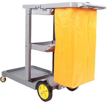 3-stufiger Hausmeisterwagen aus Kunststoff, Reinigungswagen mit Großer Kapazität und Abdeckung für Hotels, Flughäfen, Grau