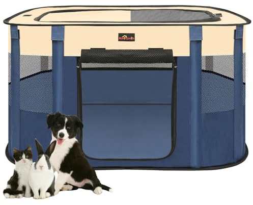 Dog Playpen, Pet Playpen, Foldable Kitten cage Puppy Play Pen, Portable Dog Kennel Tent Crate, Indoor Outdoor Travel Camping Use for Small Animals with Carrying Case (Blue M)