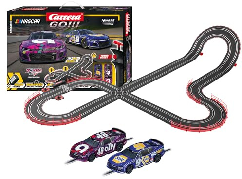 Carrera GO 62582 NASCAR Talladega Competition Electric Powered Slot Car Racing Kids Toy Race Track Set Includes 2 Hand Controllers and 2 Cars in 1:43 Scale