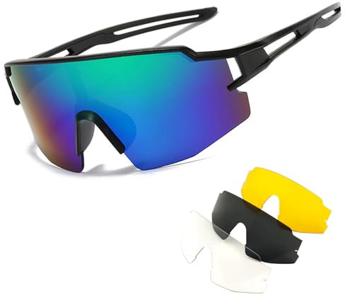 Sonnenbrille Fahrradbrille Polarisiert für Herren Damen, Schnelle Brille mit 3 austauschbare Linse TR90 Rahmen - UV 400 Schutz Schutzbrille, Sportbrille Laufbrille für MTB Fahrrad Rennrad Radfahren
