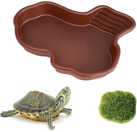 TINGTING Reptilien Badebecken, Schildkröten Wasserschale mit Simulierter Moosstein Reptilien Wasserschale Reptilienschale ür Schlange Bartagamen Schildkröte Gecko