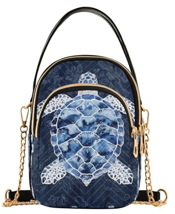 Mnsruu Sac à main en cuir pour femme Motif tortue de mer Bleu et blanc, multicolore, Taille unique