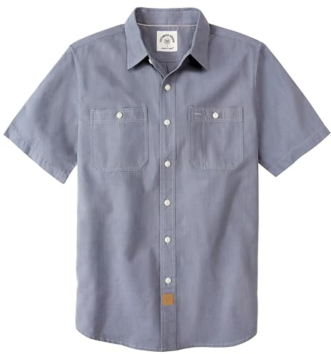 Dubinik® Chemise Homme Manches Courtes en Chambray Coton Léger Coupe Regular Deux Poches Style Urbain Décontracté Gris 3XL