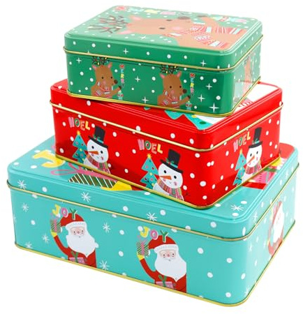 SHOWHEEL - Juego de 3 latas para galletas de Navidad, juego de latas para galletas, lata para galletas de metal, latas de tres pisos para bollería, latas de almacenamiento para dulces, chocolates y