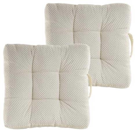 Quantum Interior Sitzkissen 2er Set Stuhlkissen 40x40x8cm für Indoor und Outdoor Dicke Polsterung Steppkissen/Bodenkissen mit Schlaufe zum tragen (Offwhite)