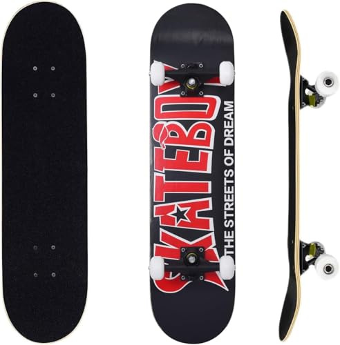 ERNAN Skateboard,80 * 20cm pour Adulte/Enfant Fille/Garçon Débutant.Plateau 7 Plis érable Alpin,Roulement ABEC-7,T-Tool Inclus (Skateboard Boy)
