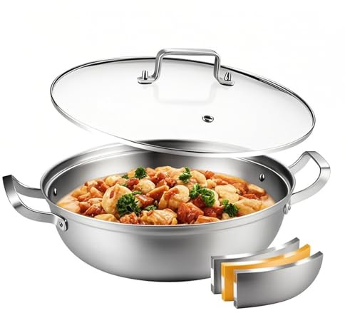 DELARLOCHEF Pentola in acciaio inossidabile 35 cm – Pentola resistente e robusta per minestre, fondo a tre piani & sicura per lavastoviglie – Alimenta 10-12 persone